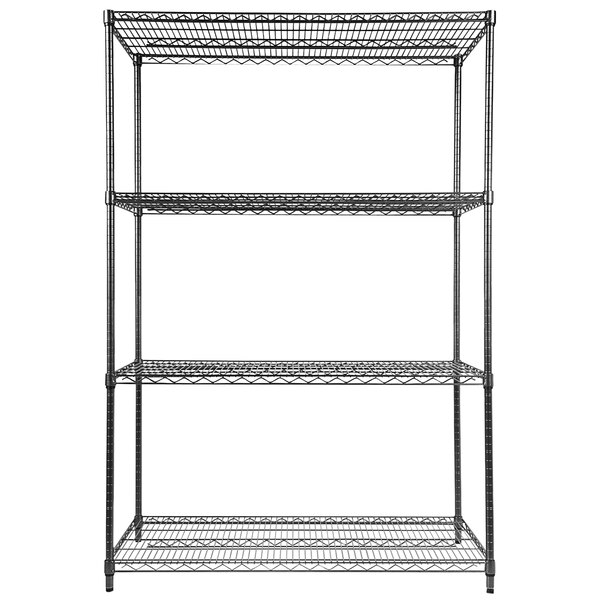A black anthracite steel wire shelving unit with four shelves.