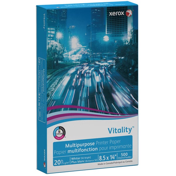 A box of Xerox Vitality white multipurpose printer paper.