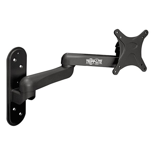 A black Tripp Lite full motion wall mount single monitor arm.