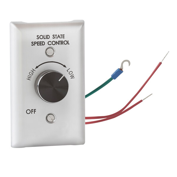 A speed control with a black knob and red and green wires.