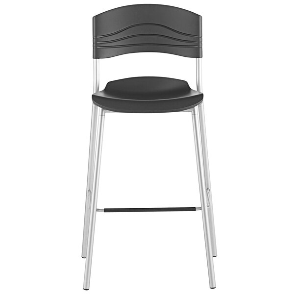 An Iceberg graphite bar stool with a chrome base.
