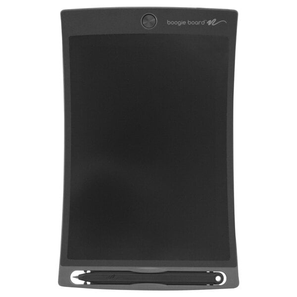 A gray Boogie Board Jot eWriter with a black stylus.