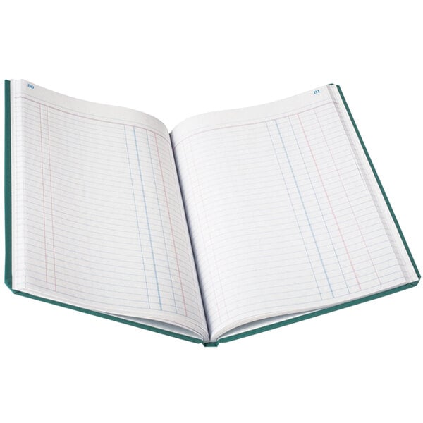 A blue Boorum & Pease journal with lined pages.
