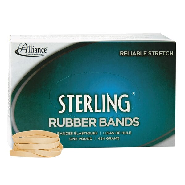 A box of Alliance Sterling rubber bands.