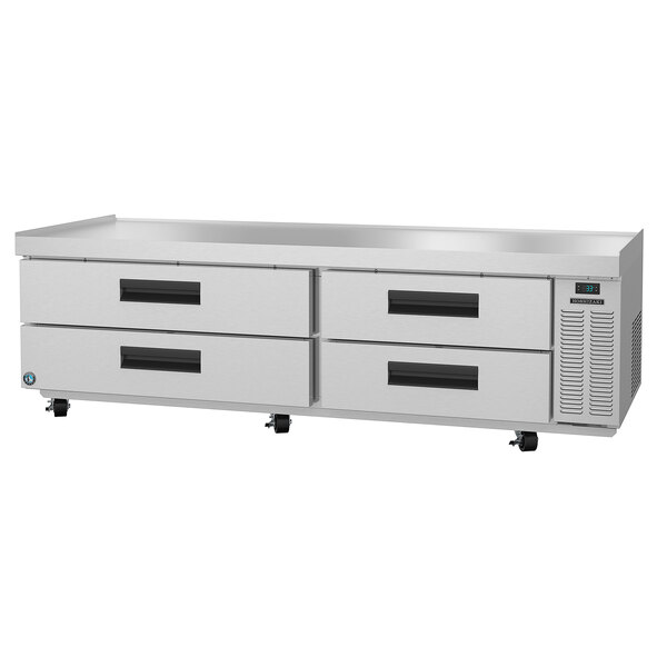 A Hoshizaki stainless steel refrigerated chef base with drawers.