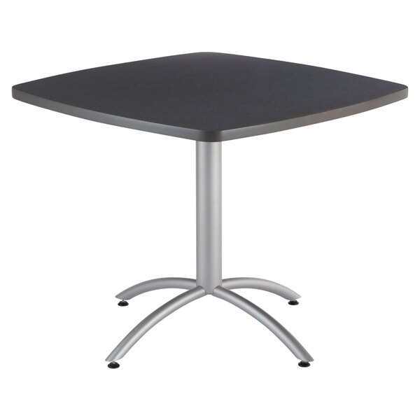 A black square Iceberg Cafe Table with silver legs.