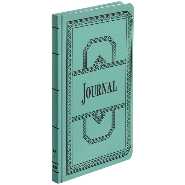 A blue Boorum & Pease record ruled notebook.