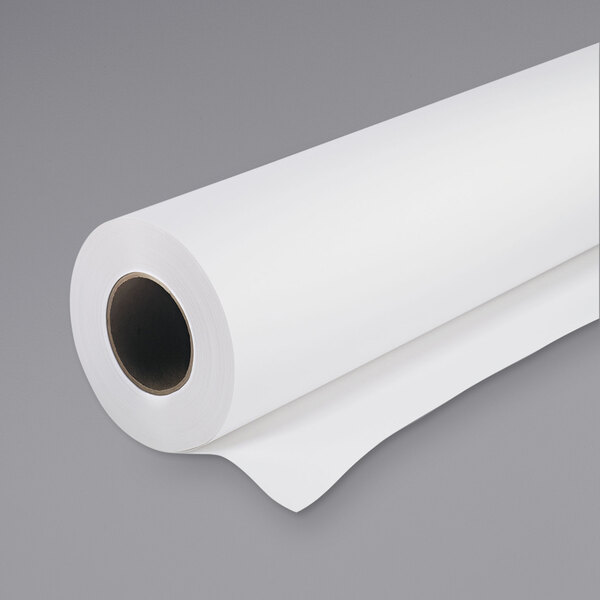 A roll of HP Inc. ultra white matte photo paper on a white background.