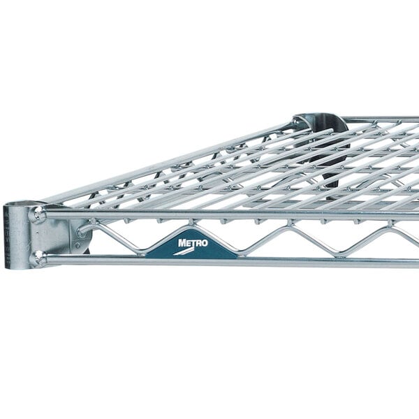 A Metro Super Erecta stainless steel wire shelf with a white background.