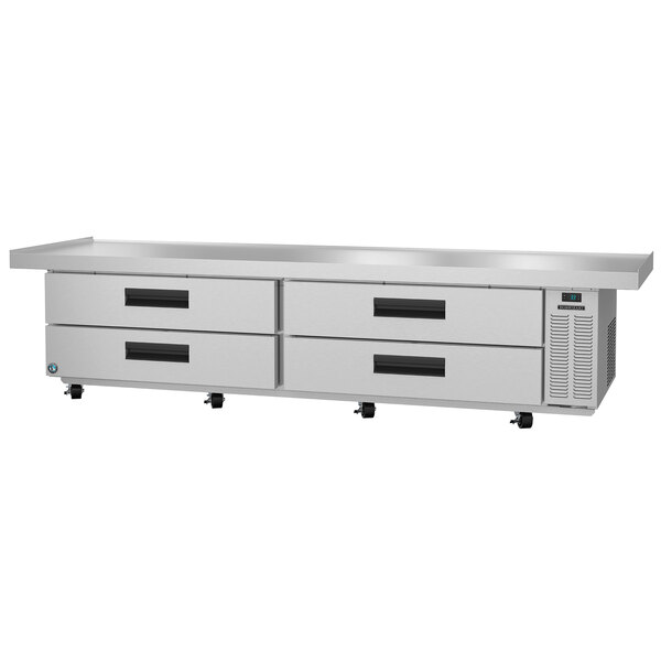 A stainless steel Hoshizaki chef base with drawers.