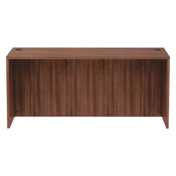 An Alera Valencia desk shell with a walnut finish.