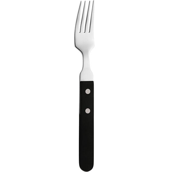 An Amefa stainless steel dinner fork with a black plastic handle.