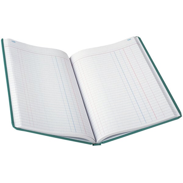A blue Boorum & Pease journal with lined pages.
