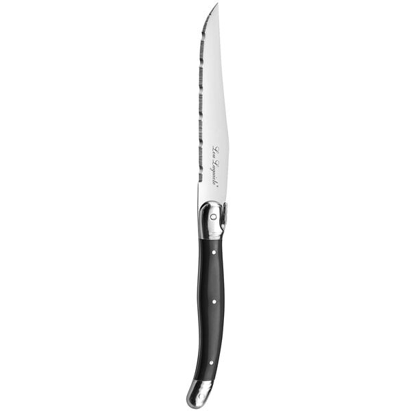Laguiole 2511ACB000305 Tradition 9 1/8" High Stainless Steel Steak Knife with Dark Grey Polypropylene -