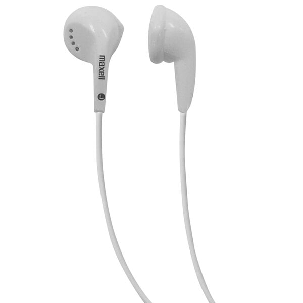 a white headphones with black text