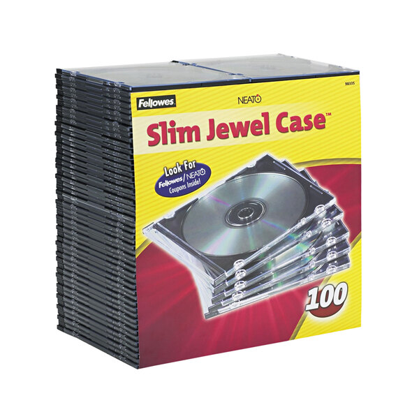 Fellowes 98335 Clear / Black Plastic Slim Jewel CD Case 100/Pack