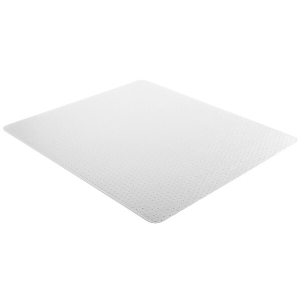 A clear rectangular office chair mat with studded dots.