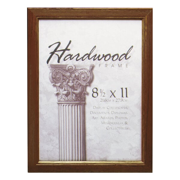 A NuDell solid oak walnut document frame with a picture of a column.