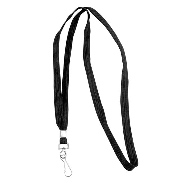 A black lanyard with a metal J-hook.