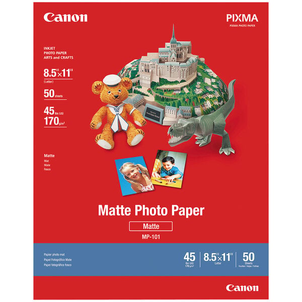 A package of Canon white matte photo paper with 100 sheets.