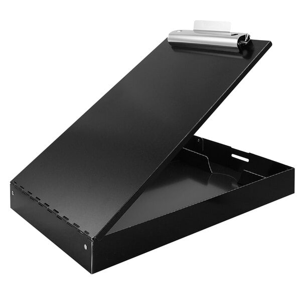 a black clipboard with a silver clip