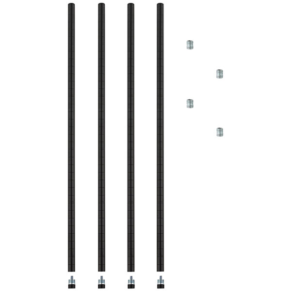 A group of three black Alera wire shelving posts with screws and nuts.