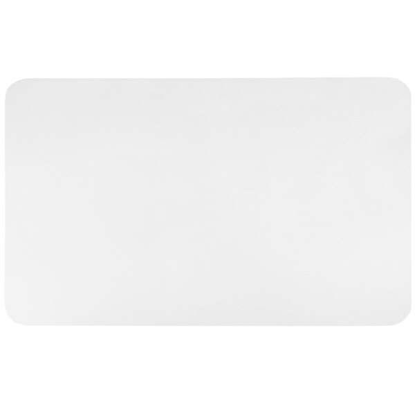 A white rectangular polyurethane desk pad with a black border.