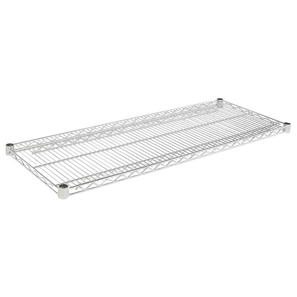 A silver metal Alera industrial wire shelf.