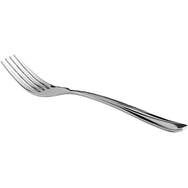 A Libbey stainless steel dessert fork with a silver handle.