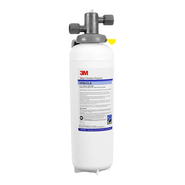 A white 3M cylinder for chloramines water filtration with a black valve and white label.