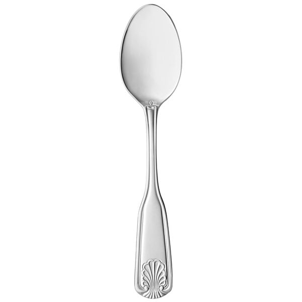 A World Tableware stainless steel teaspoon with a design on the handle.