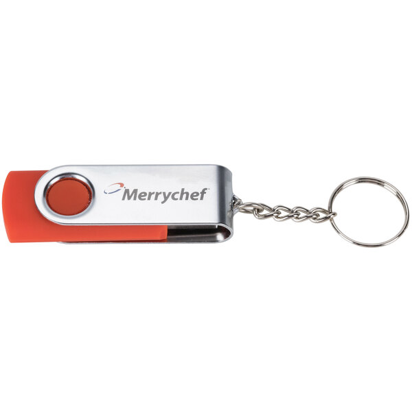 A Merrychef USB key with the Merrychef logo.