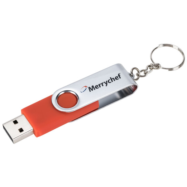 A Merrychef USBKEY menu key with a red and white keychain.