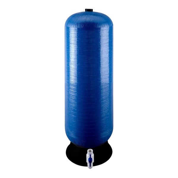 A 3M Water Filtration Products blue cylinder with a black base.