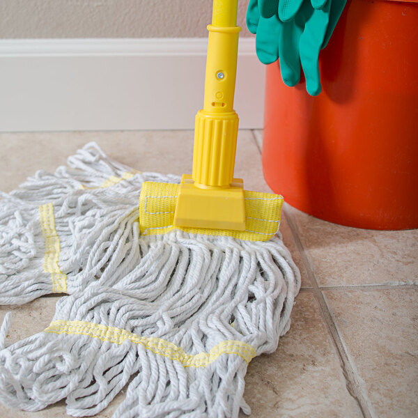 Carlisle 36947504 60" Yellow Fiberglass Jaw Style Mop Handle with