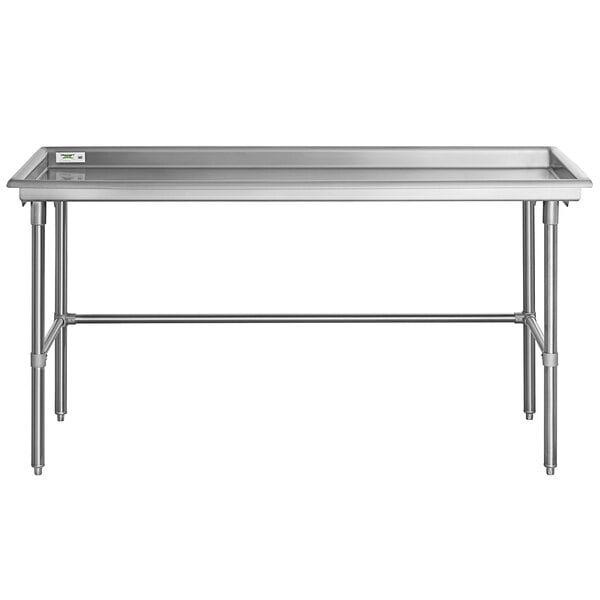 A rectangular Regency stainless steel sorting table with legs.
