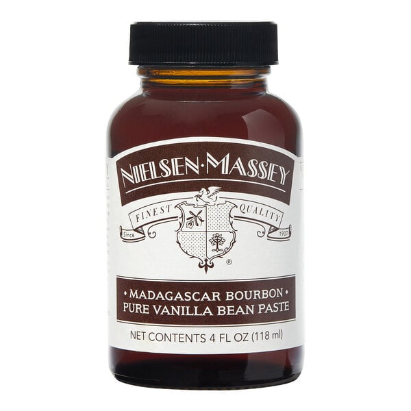 A brown jar of Nielsen-Massey Madagascar Bourbon Vanilla Paste with a white label.