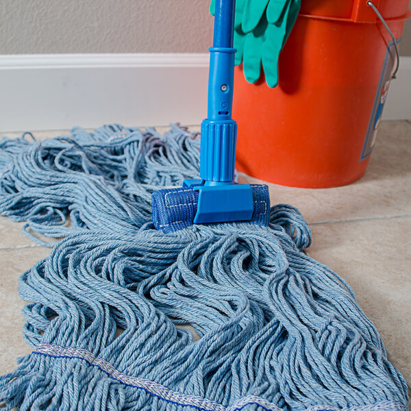 Carlisle 36947500 60" Blue Fiberglass Jaw Style Mop Handle with Plastic