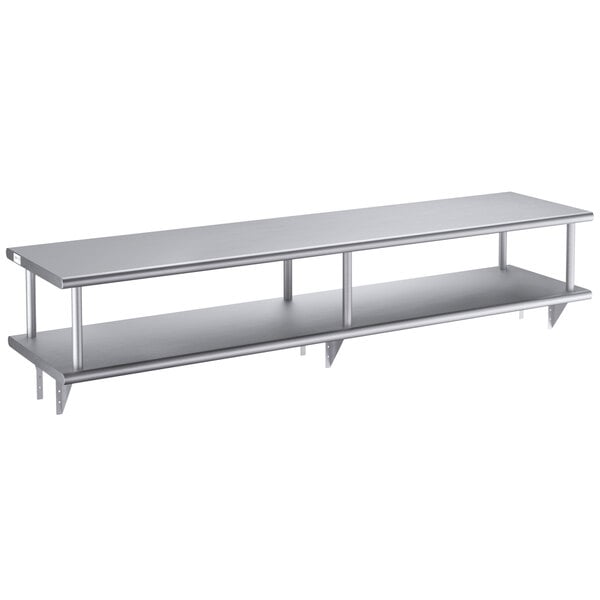 A Regency stainless steel wall mount shelf with two shelves on it.