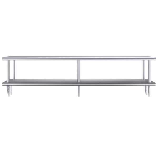 A long silver Regency pass-through shelf with two shelves.