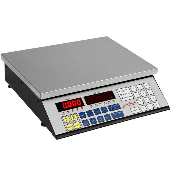 A Cardinal Detecto digital counting scale on a counter.