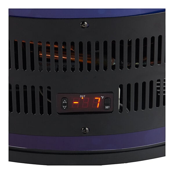 A Galaxy glass door merchandiser freezer with a digital display showing red numbers.