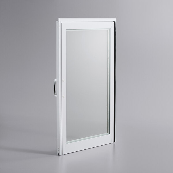 A white door with a glass panel for an Avantco refrigeration unit.