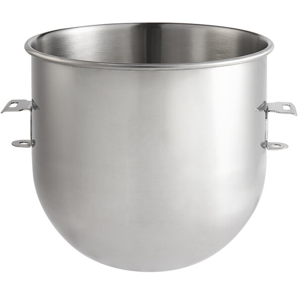 A stainless steel Main Street Equipment mixing bowl with two handles.
