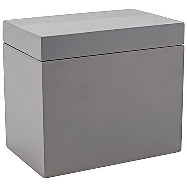 A grey rectangular bamboo ice bucket with a lid.
