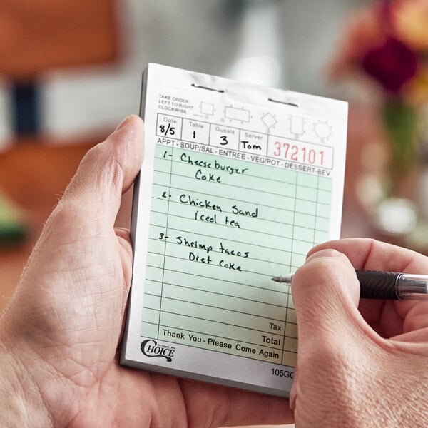 Choice 1 Part Green and White Guest Check   - 100/Case