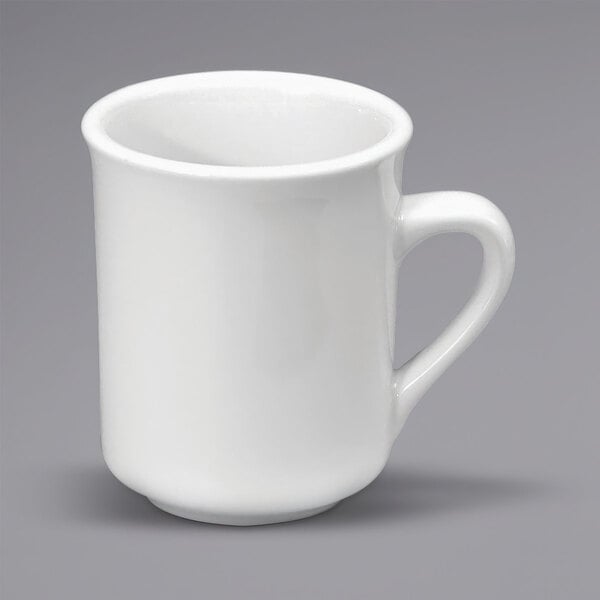 A white Oneida Buffalo porcelain cafe mug with a handle.