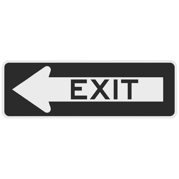 A black and white sign with a left arrow and the word "Exit" in white.