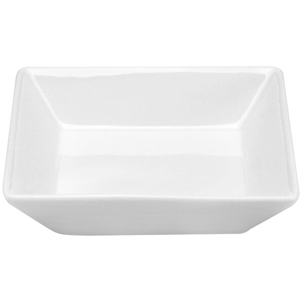 A white square bowl with a white background.