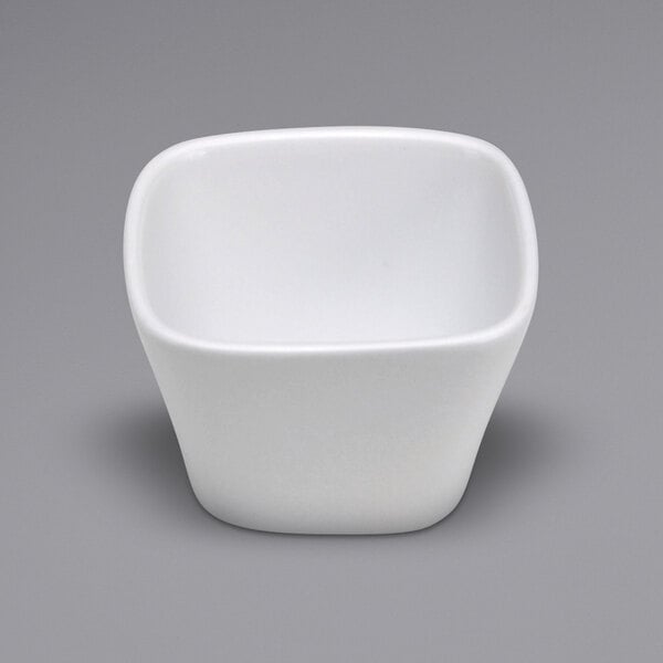 A white square Oneida Buffalo porcelain bowl.